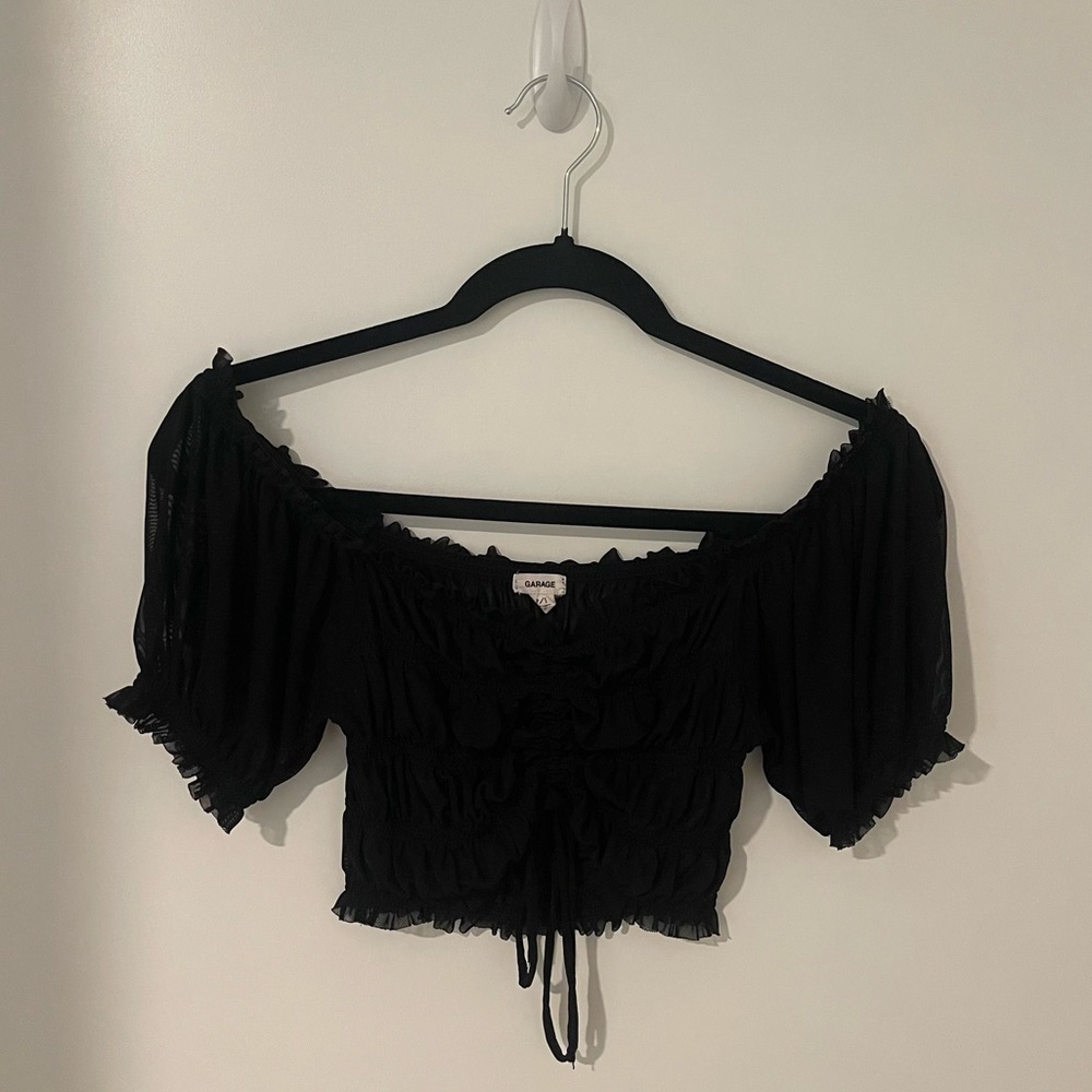 Garage Sheer Chiffon Front Tie Crop Top